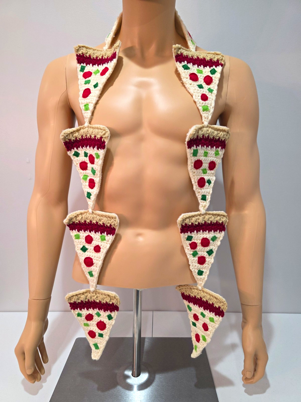 Handmade Crochet Pizza Slice Scarf Novelty Pepperoni Food Costume Unisex